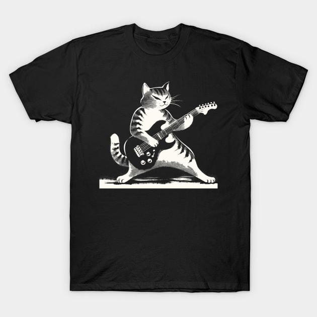 Electric Guitar Cat Rock Music Japan Style Funny Cat T-Shirt by KsuAnn